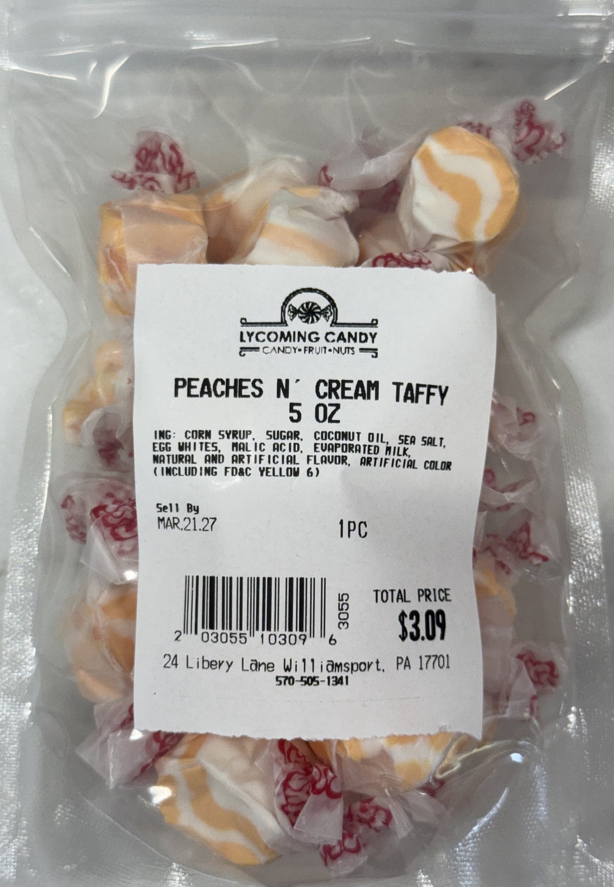 Peaches N Cream Salt Water Taffy 5 oz Bag
