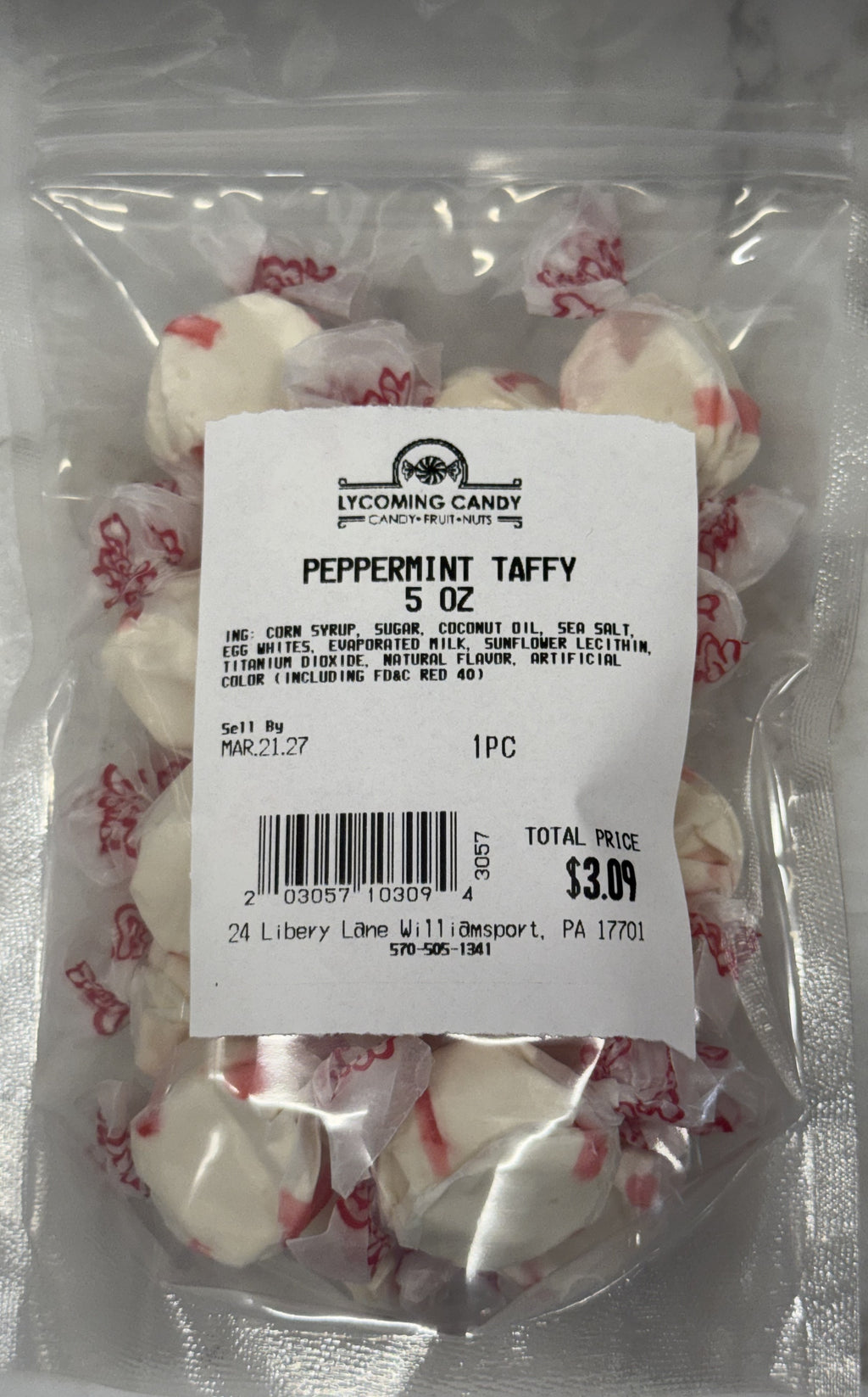 Peppermint Salt Water Taffy 5 oz Bag