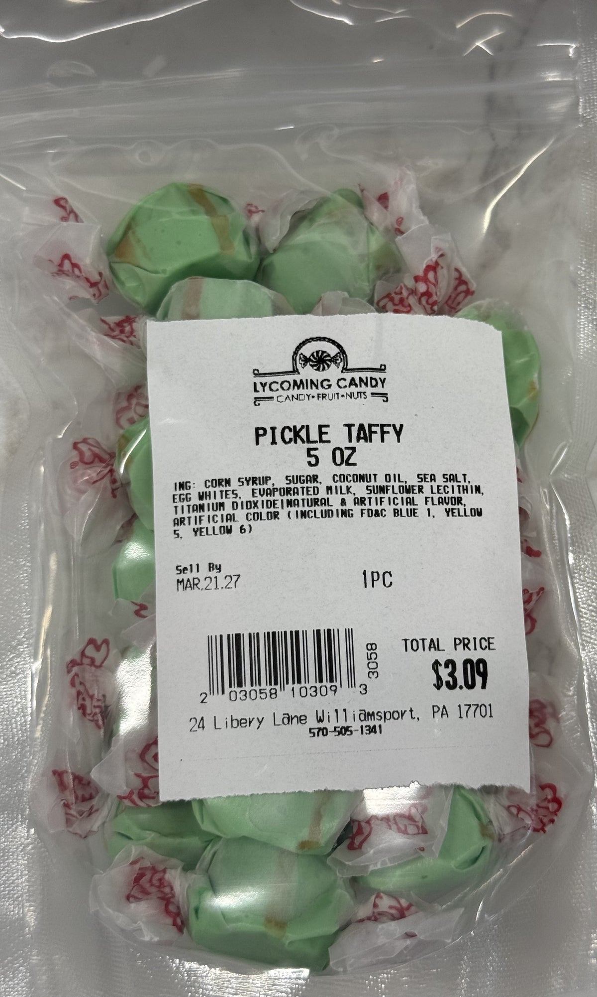 Pickle Salt Water Taffy 5 oz Bag