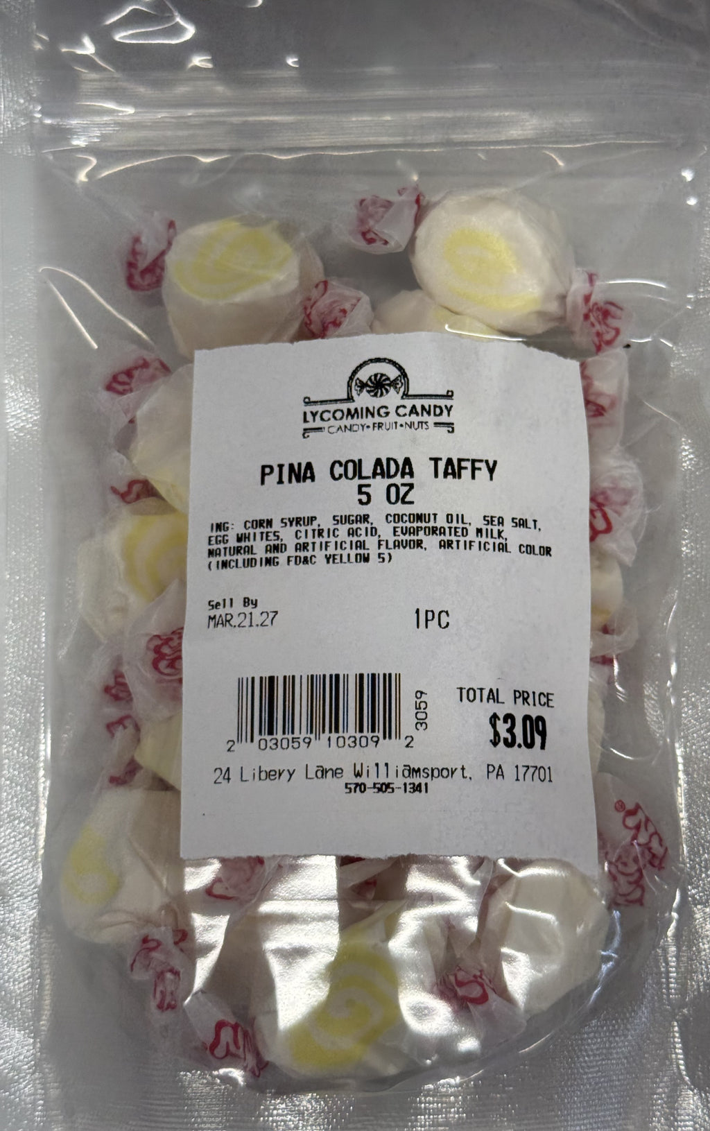 Pina Colada Salt Water Taffy 5 oz Bag