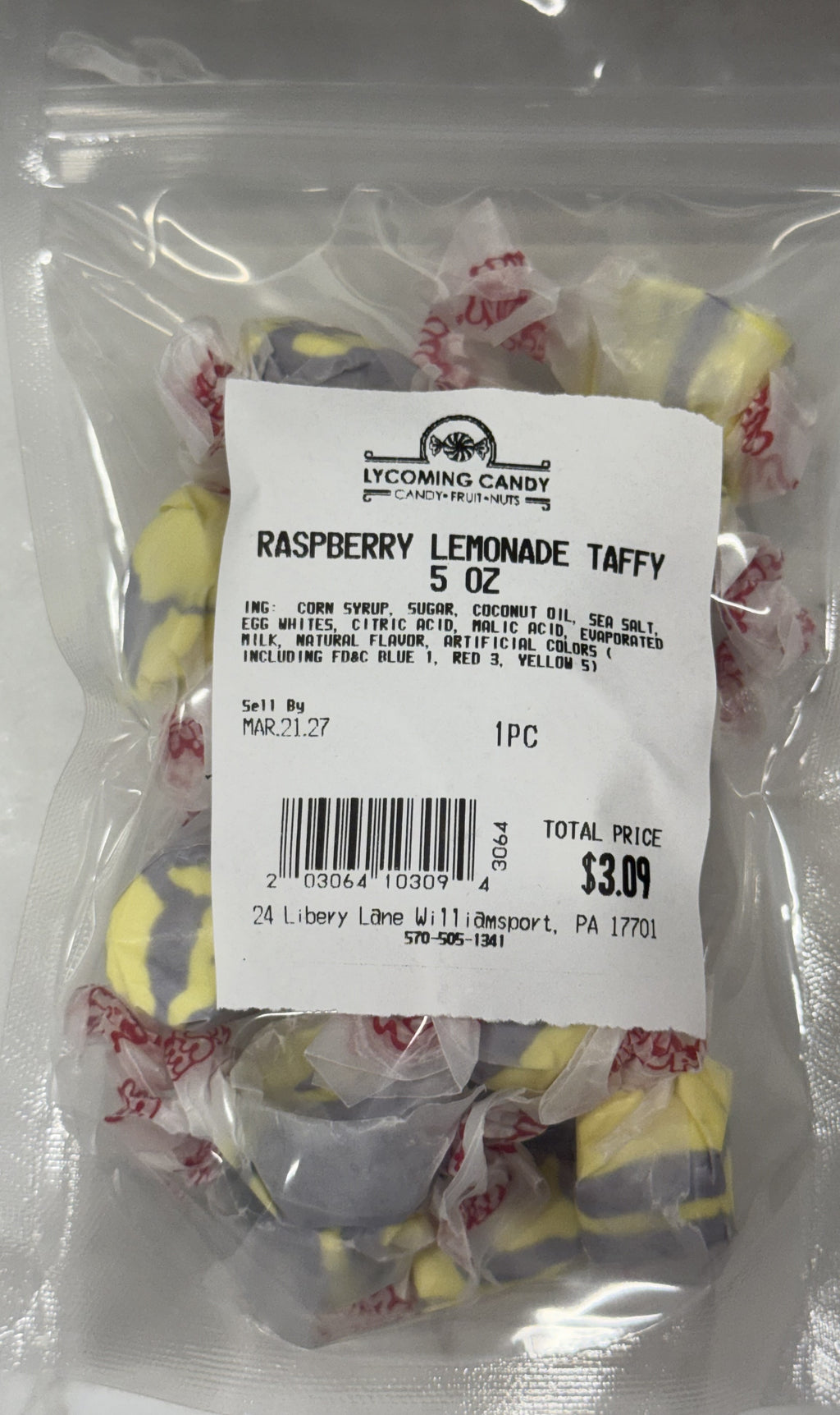 Raspberry Lemonade Salt Water Taffy 5 oz Bag