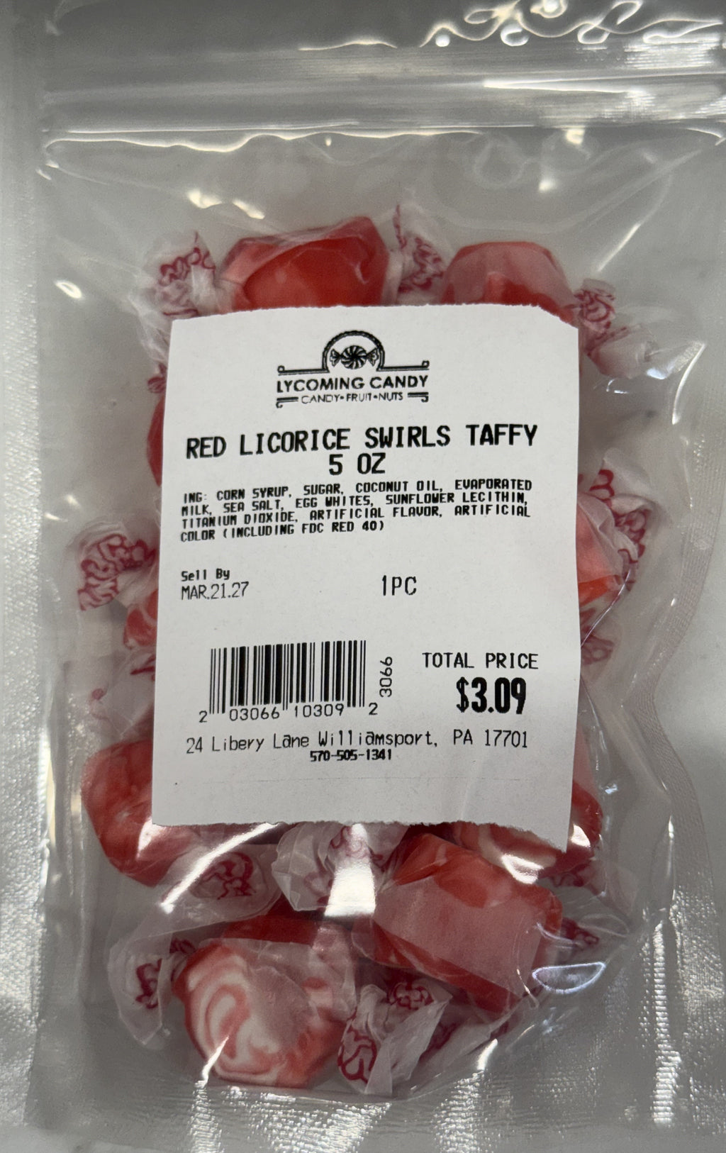 Red Licorice Swirls Salt Water Taffy 5 oz Bag