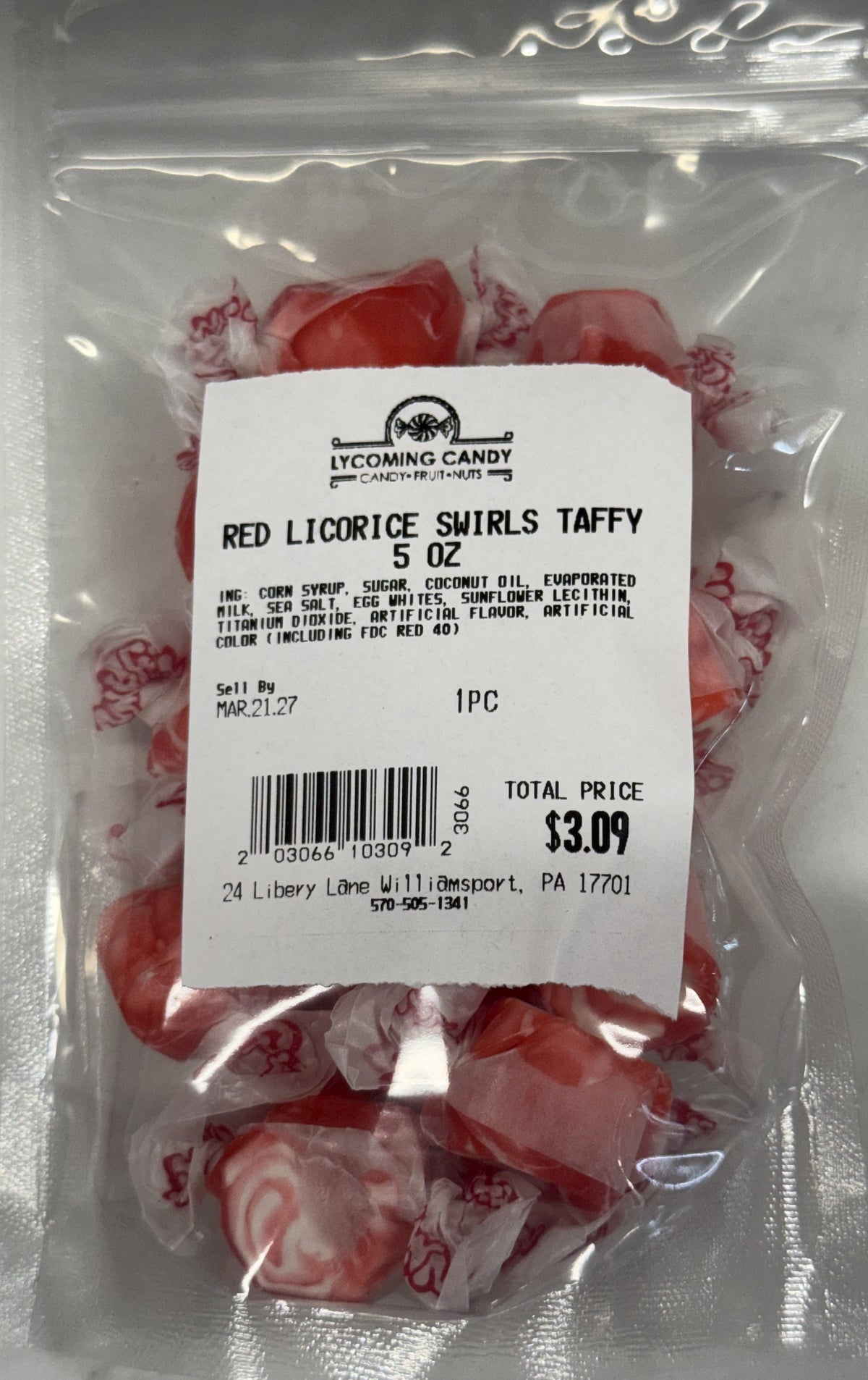Red Licorice Swirls Salt Water Taffy 5 oz Bag