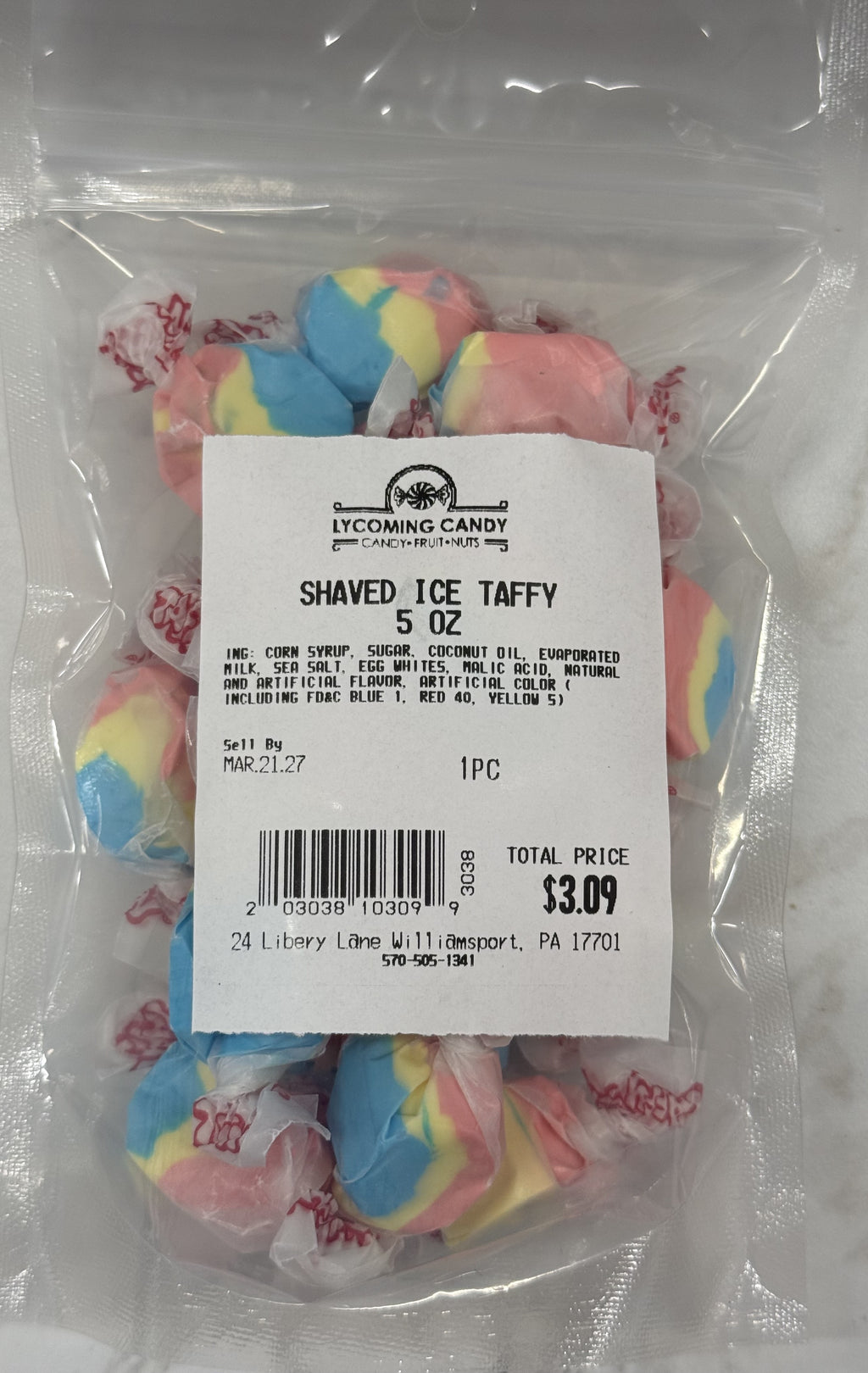 Shaved Ice Salt Water Taffy 5 oz Bag