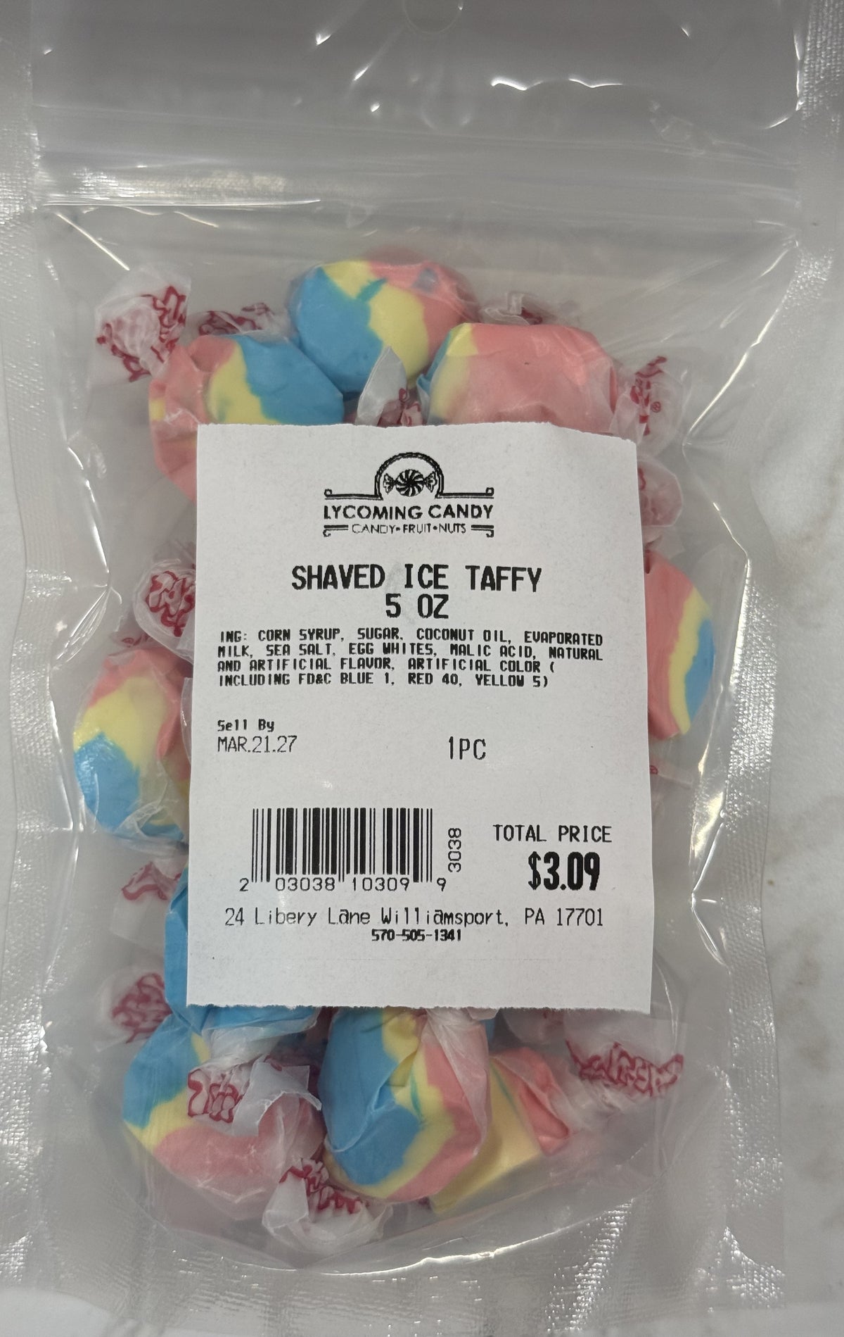 Shaved Ice Salt Water Taffy 5 oz Bag