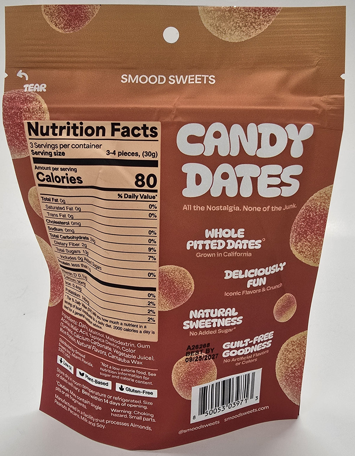 Smood Sweets Sweet Peach Candy Dates 3 oz Peg Bag