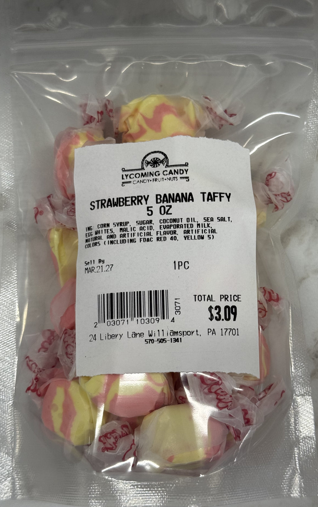 Strawberry Banana Salt Water Taffy 5 oz Bag