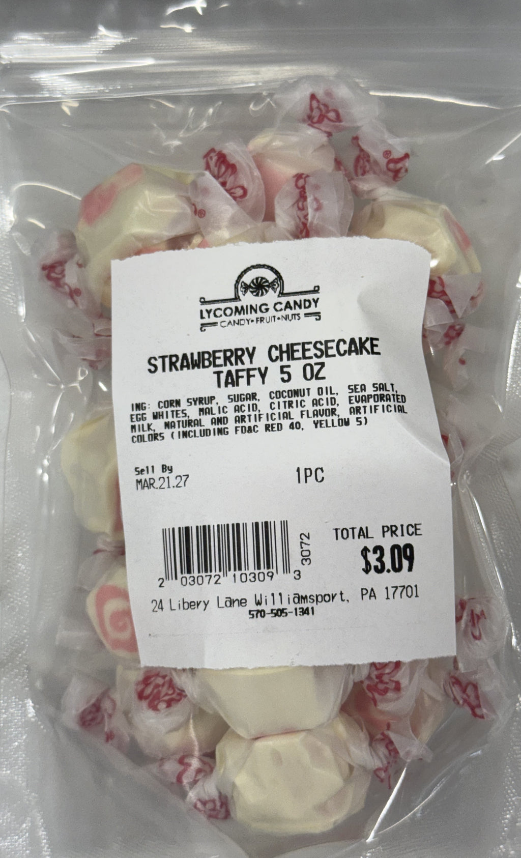 Strawberry Cheesecake Salt Water Taffy 5 oz Bag