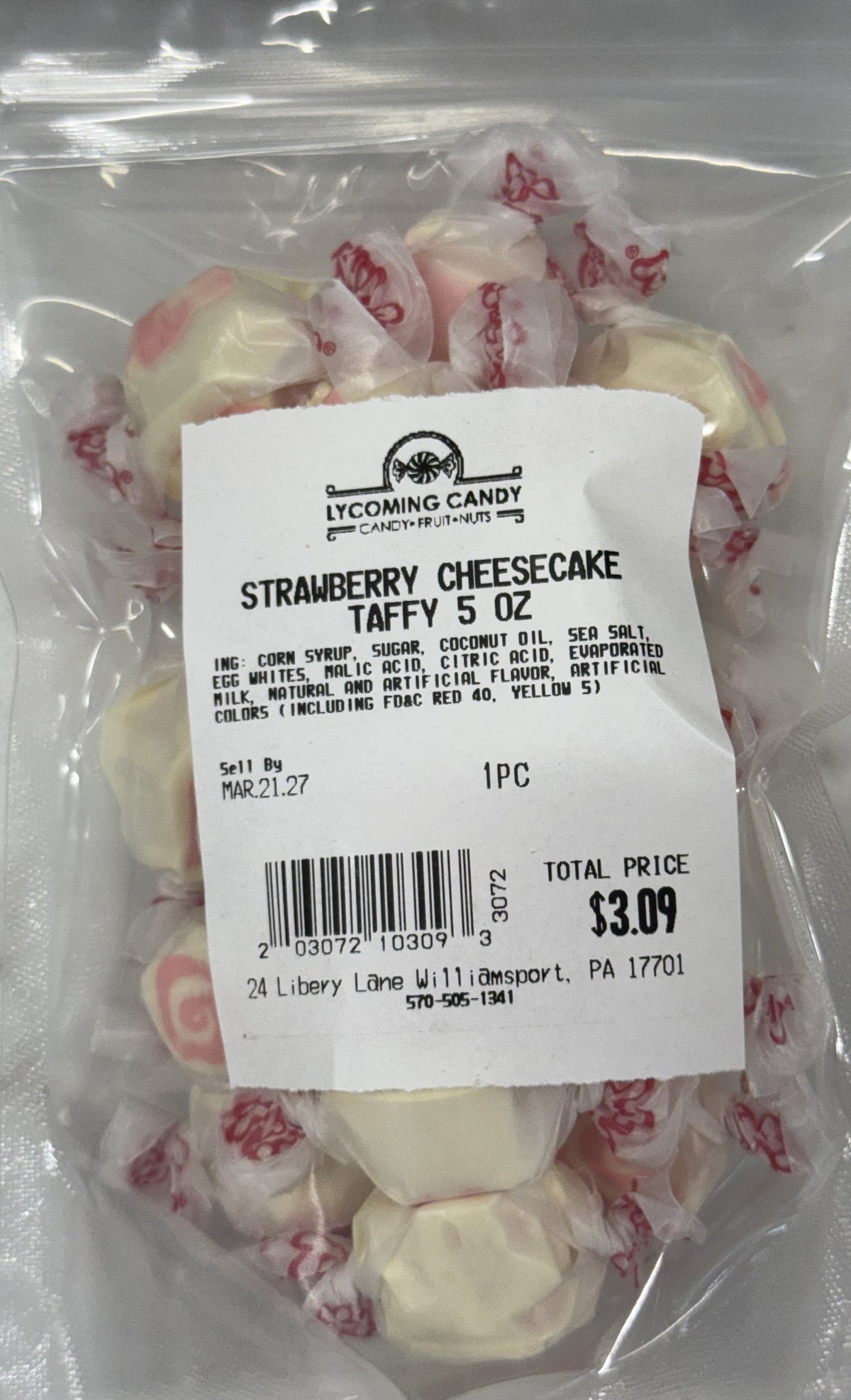 Strawberry Cheesecake Salt Water Taffy 5 oz Bag