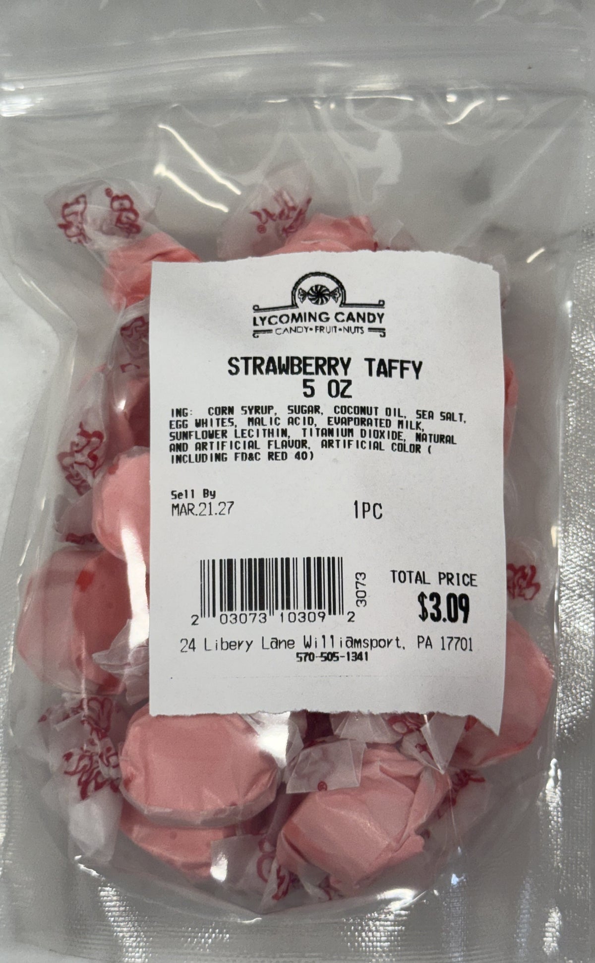 Strawberry Salt Water Taffy 5 oz Bag