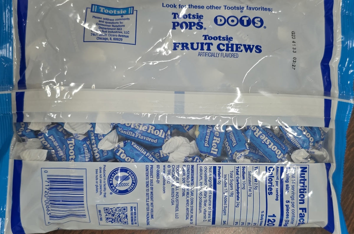 Vanilla Flavored Tootsie Rolls 16 oz Bag