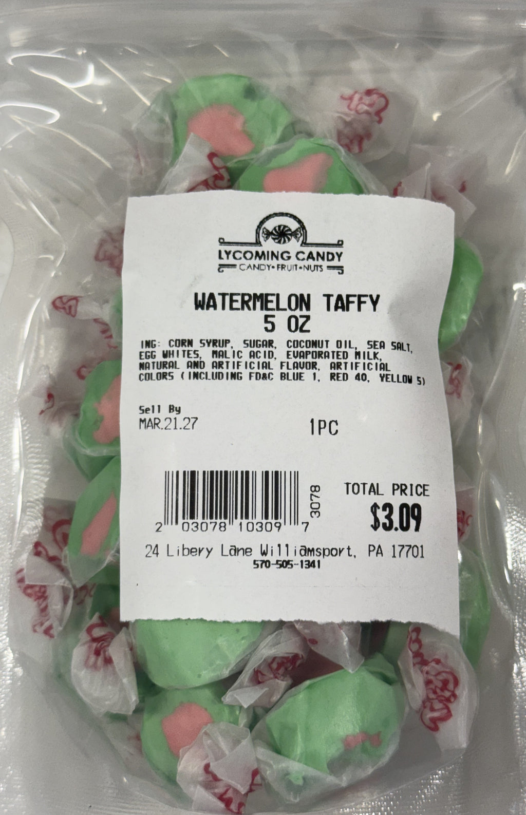 Watermelon Salt Water Taffy 5 oz Bag