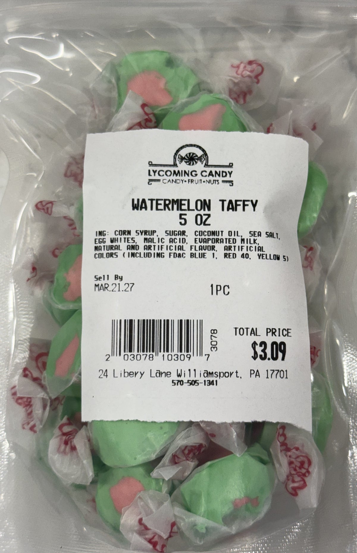 Watermelon Salt Water Taffy 5 oz Bag